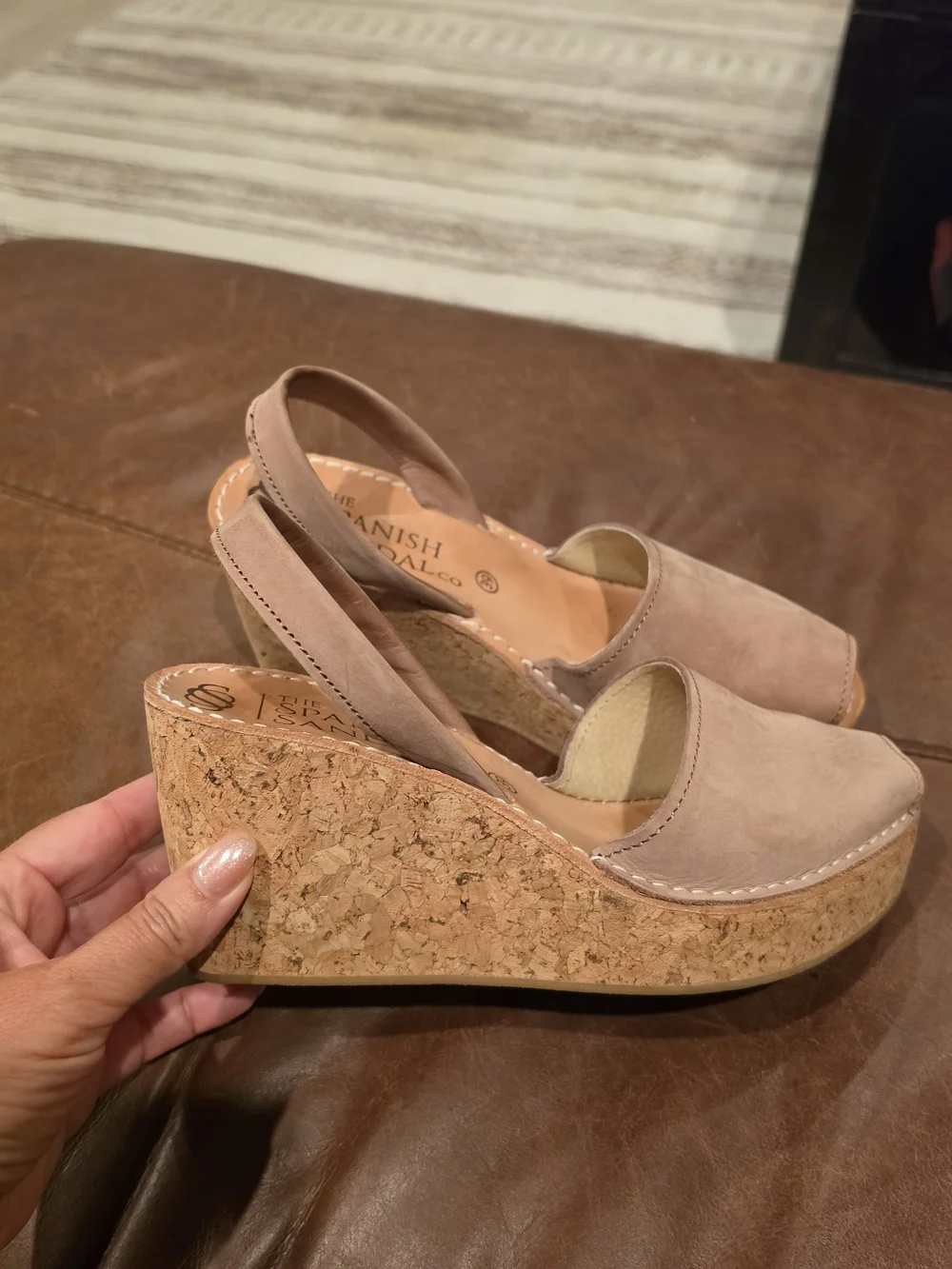 Taupe Cork Wedge Slingback Spanish Sandals
